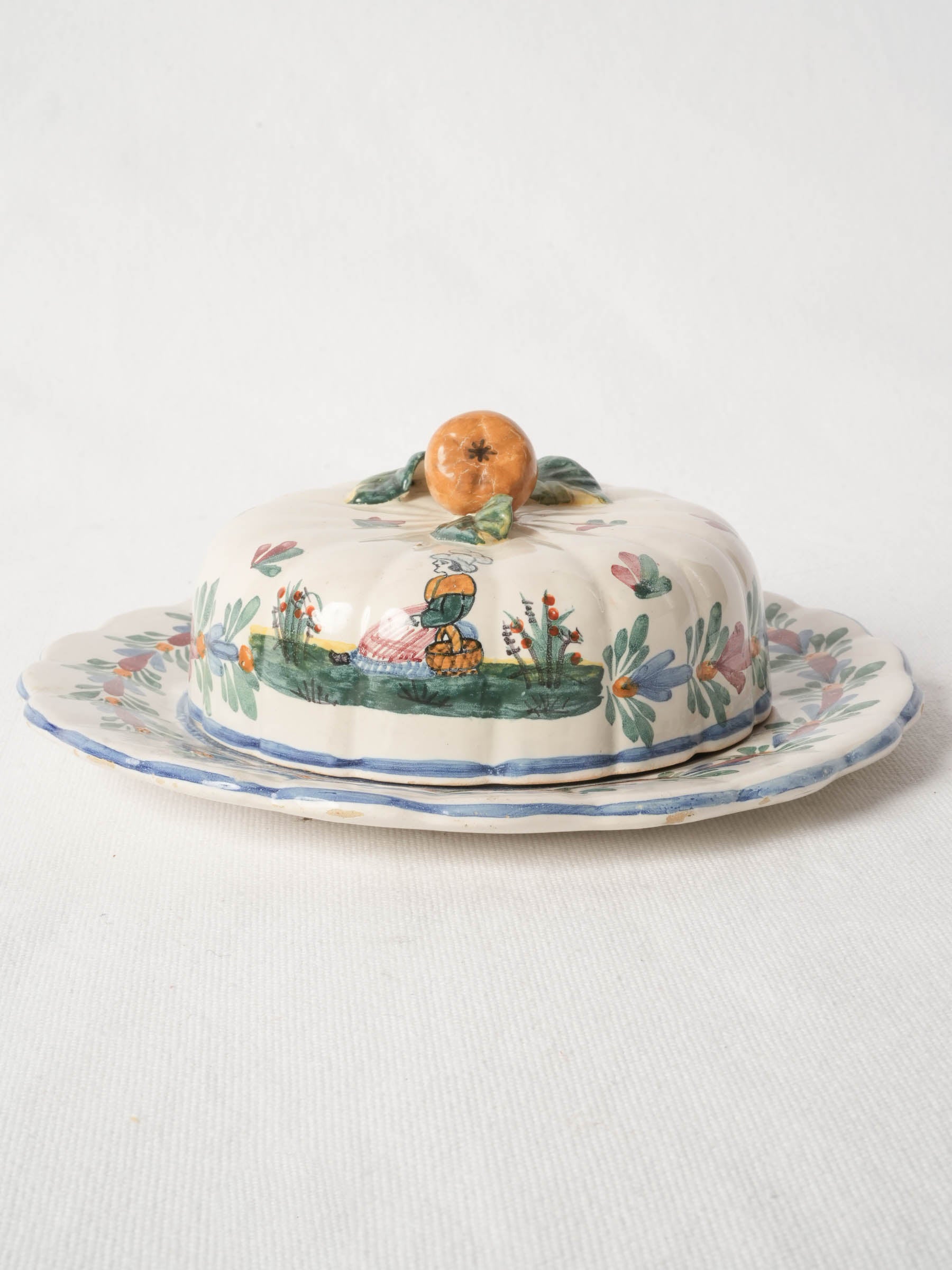 French Quimper Faience Cheese Lidded Plate