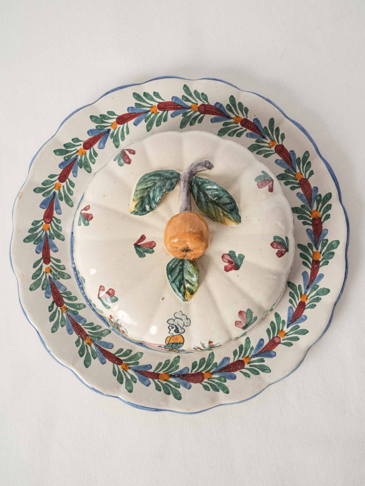 French Quimper Faience Cheese Lidded Plate