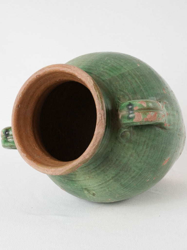 Antique French pot w/ green glaze 15"