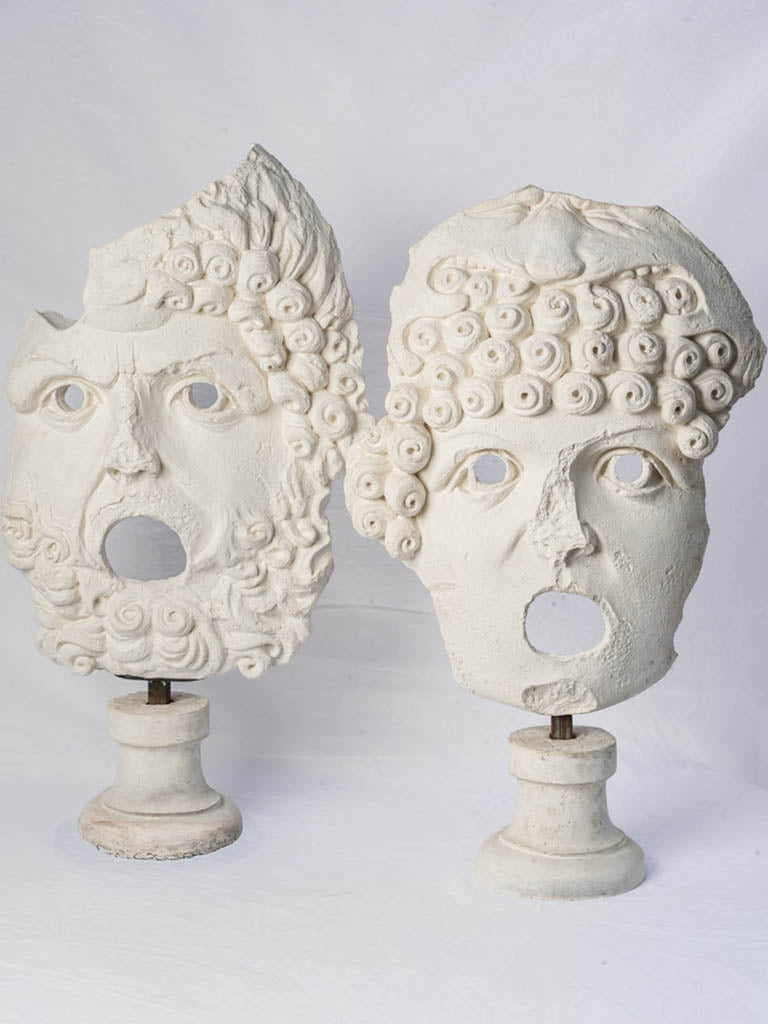 PLASTER MASK◎ART＞石膏像＞ベロッキオ｜顔面像｜◎L8-YA290 Pair of Oversized 1960s Italian Plaster Mask Sculptures - 42½