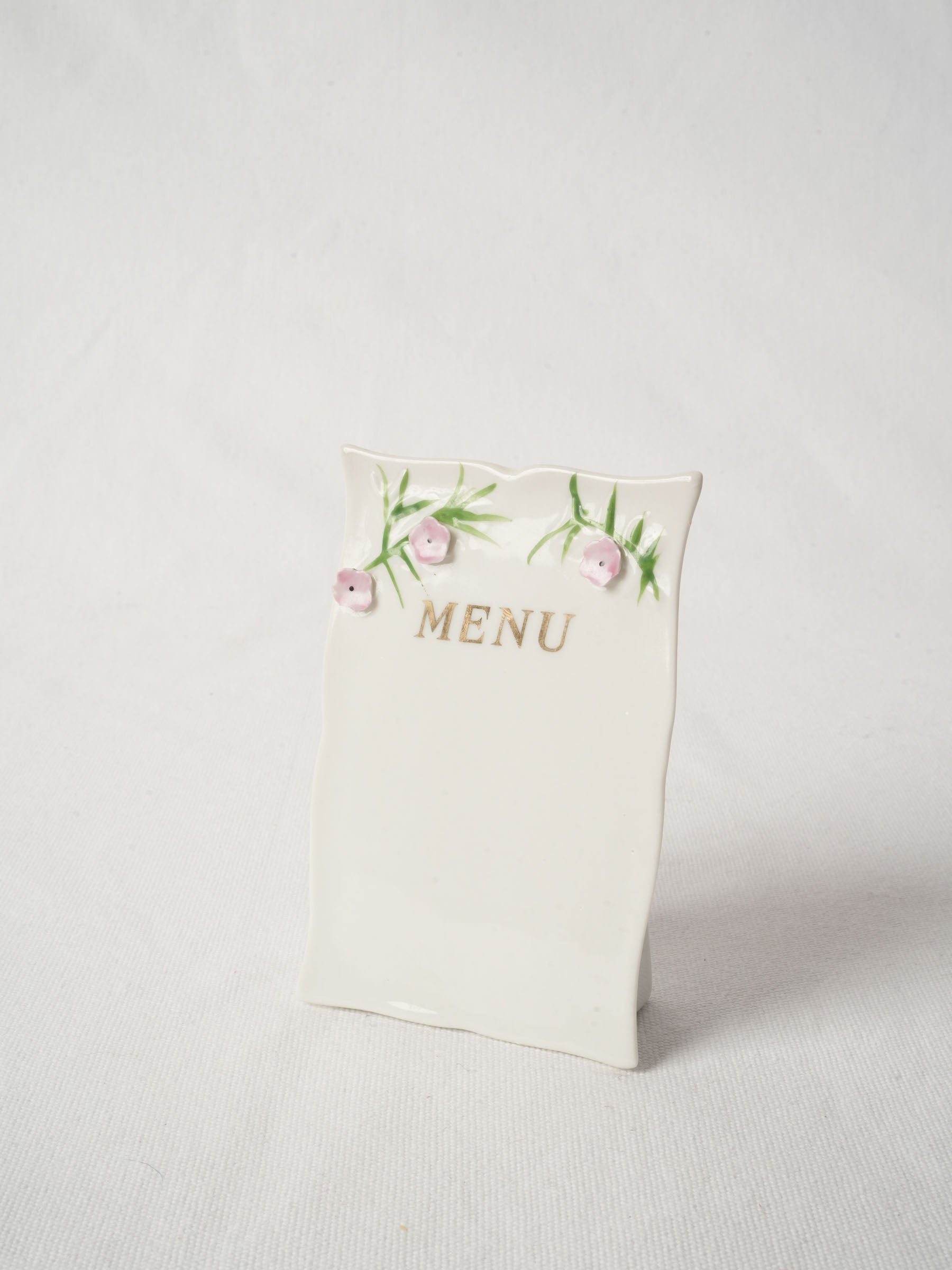 Pair of Vintage Porcelain Menu Plaques with Floral Relief