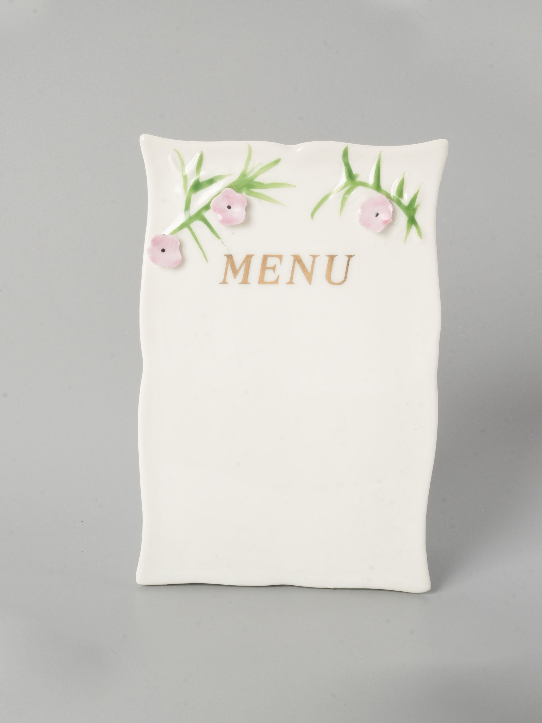 Pair of Vintage Porcelain Menu Plaques with Floral Relief