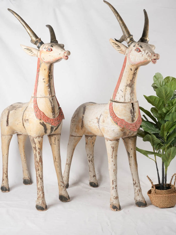 Rare vintage wooden antelopes sculpture