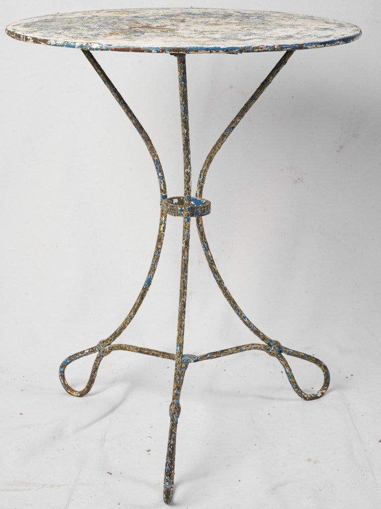 Late 19th-Century French Petite Wrought Iron Guéridon w/ Looped Feet and Distressed Finish