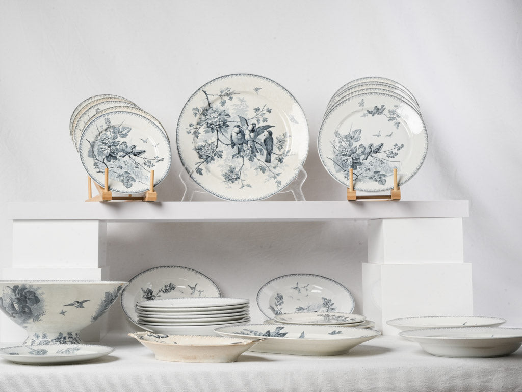 Ivory-toned transferware dishes