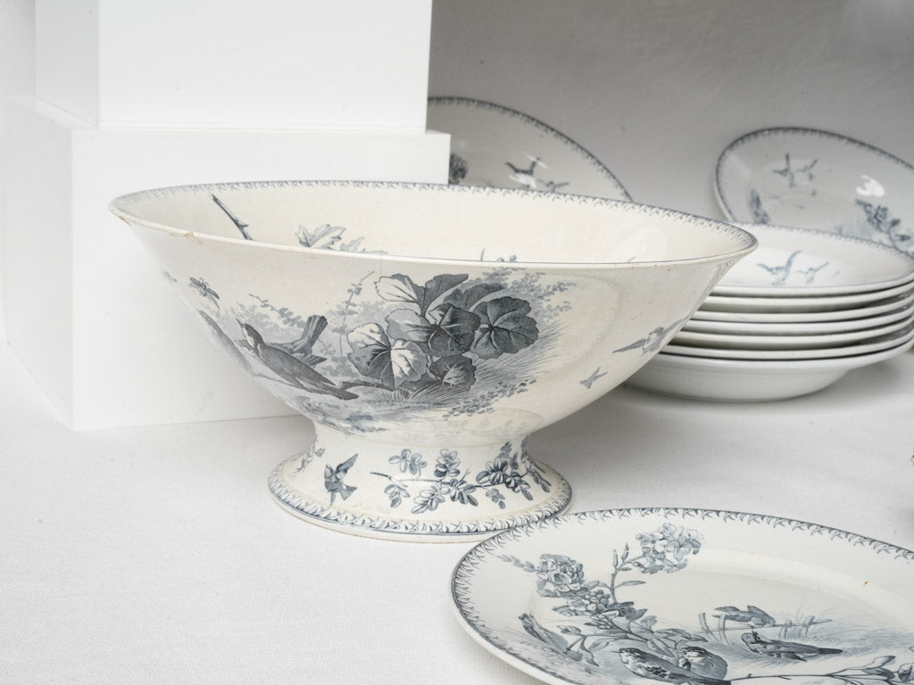 Slate-blue ornamental serving set