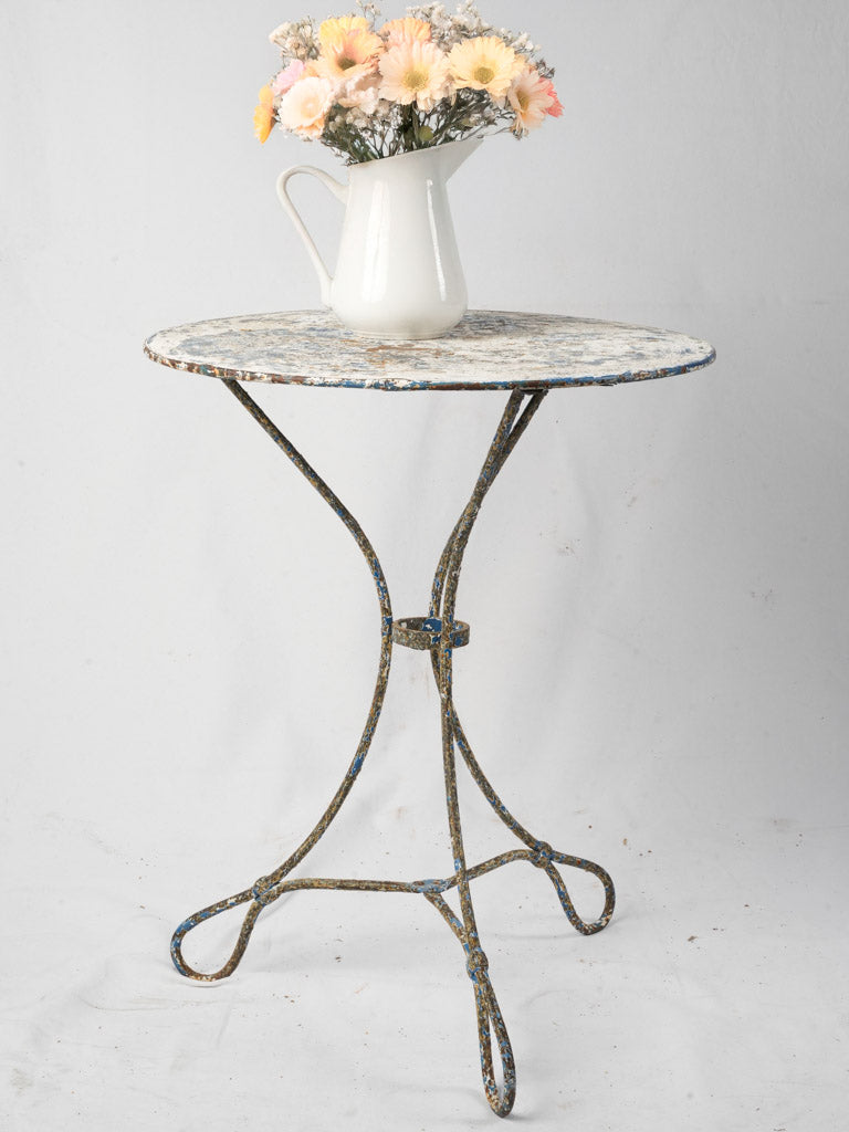 Late 19th-Century French Petite Wrought Iron Guéridon w/ Looped Feet and Distressed Finish