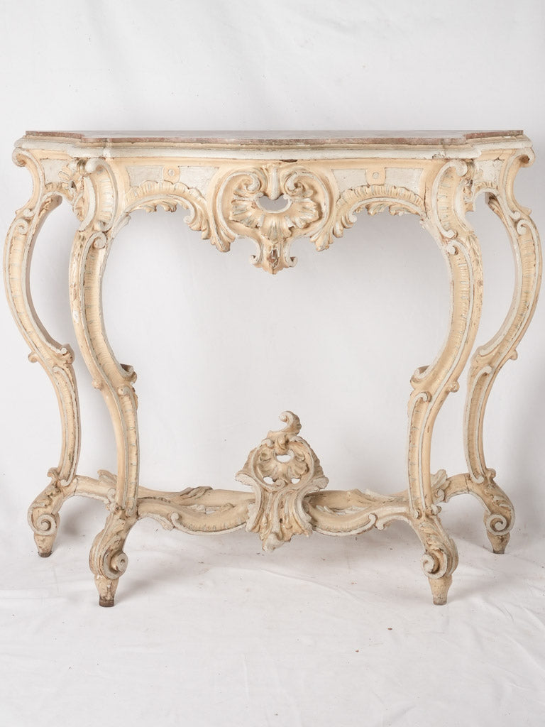 Elegant painted patina console pair