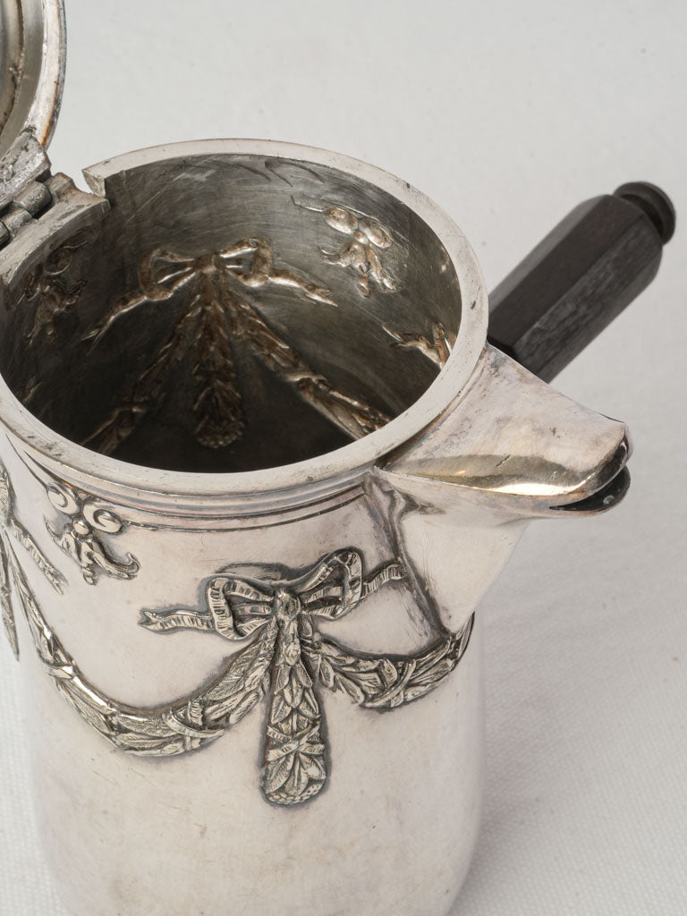 Hinged lid, ornate silver pot
