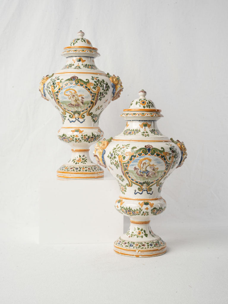 Pair of Covered Urns in the Moustiers Style - Samson Atelier Late 19th Century- 14¼"
