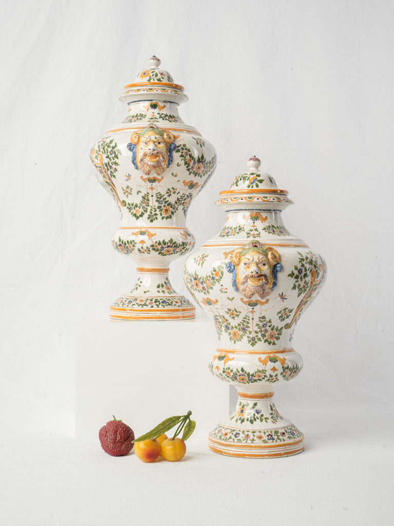Pair of Covered Urns in the Moustiers Style - Samson Atelier Late 19th Century- 14¼"