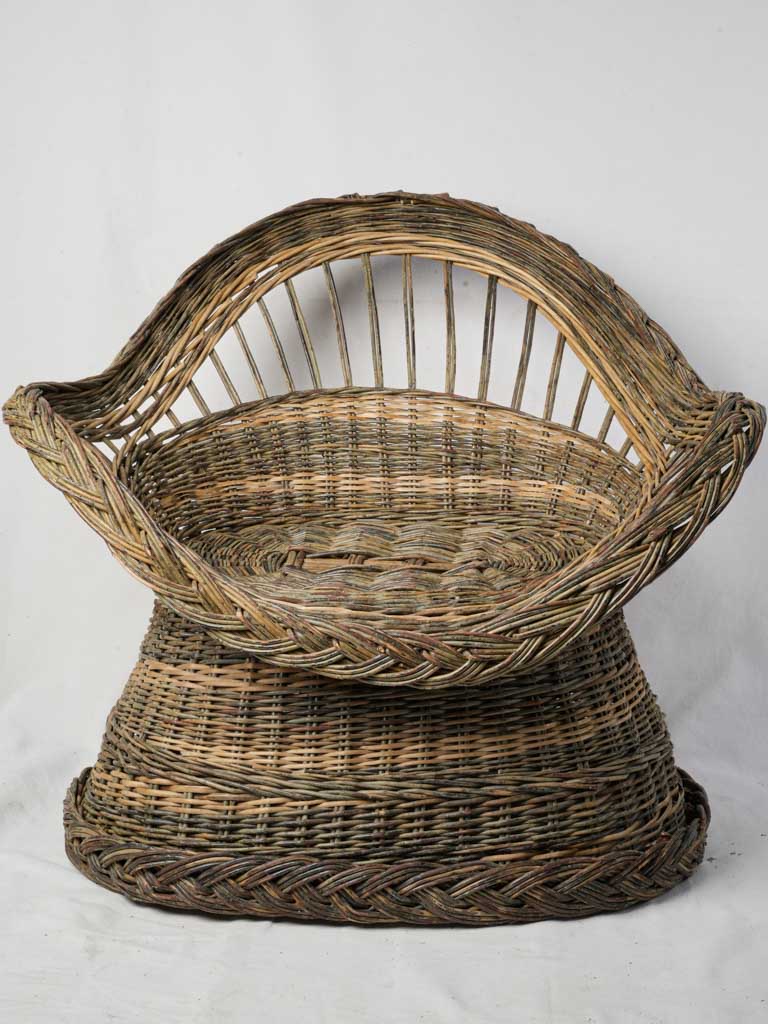 Rustic French wicker armchair