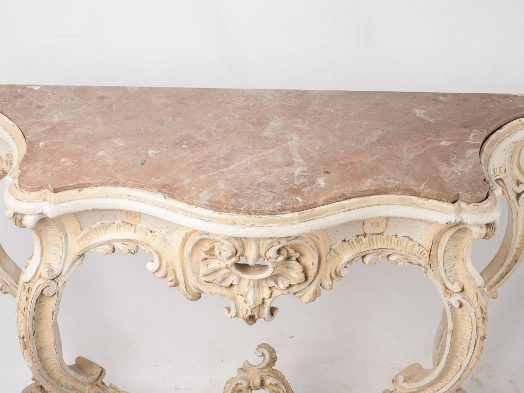 Historical patina marble-topped consoles