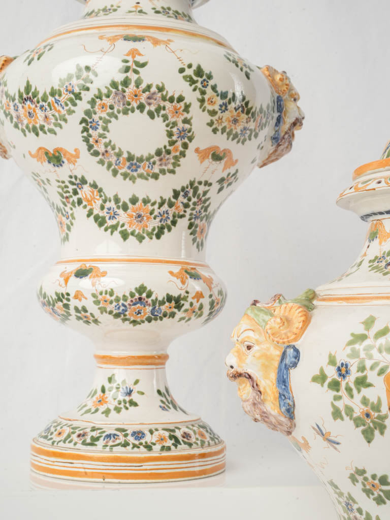 Pair of Covered Urns in the Moustiers Style - Samson Atelier Late 19th Century- 14¼"
