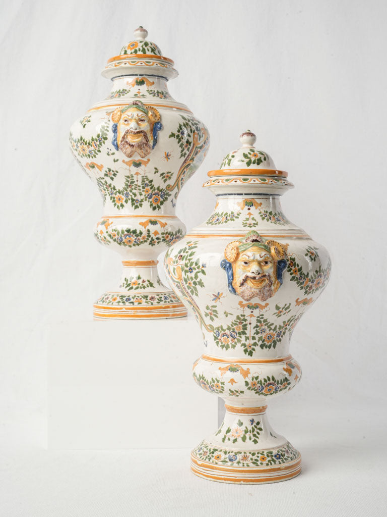 Pair of Covered Urns in the Moustiers Style - Samson Atelier Late 19th Century- 14¼"