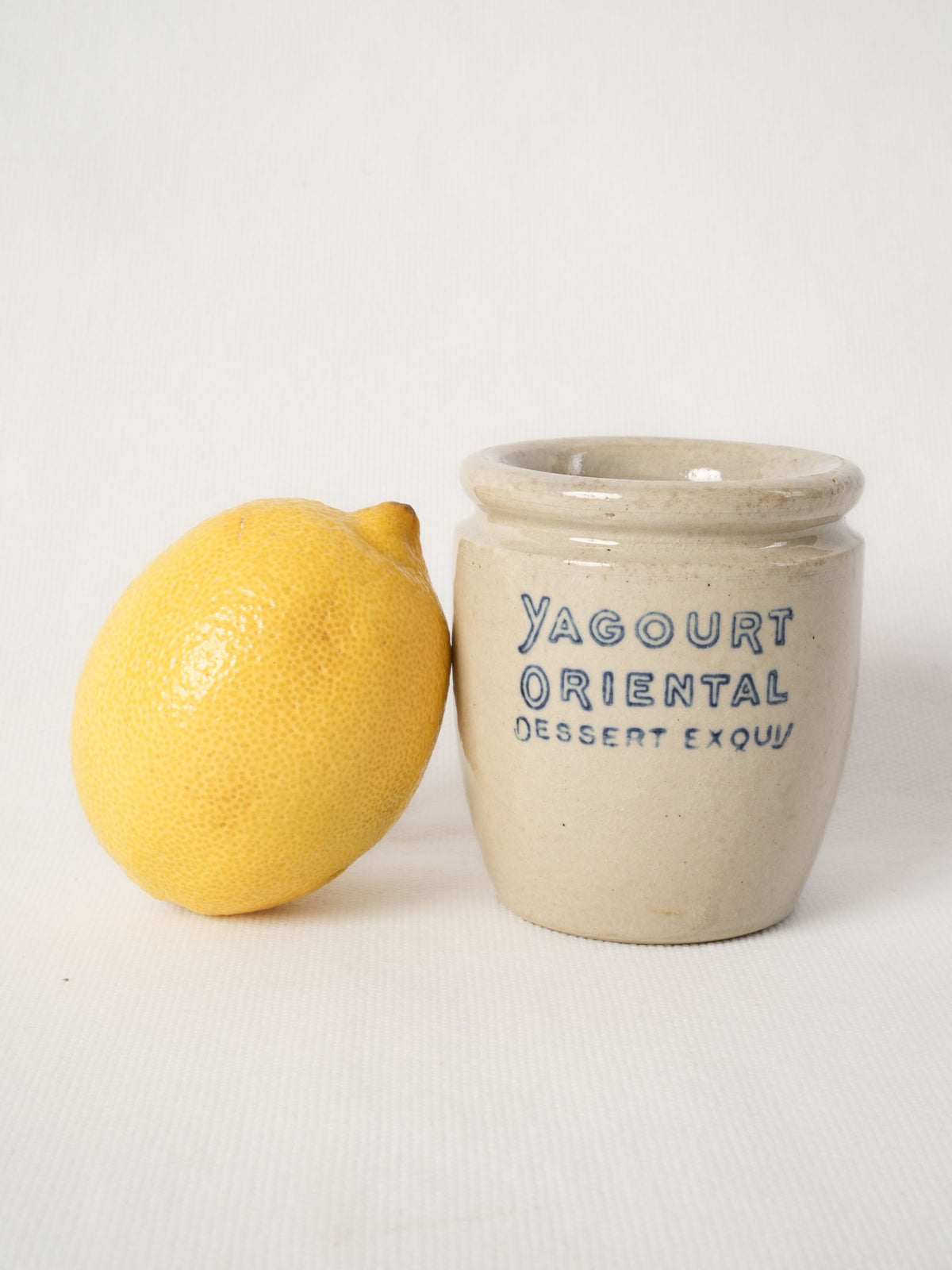Antique French Ceramic Yogurt Pot w/ Blue Lettering 3½"