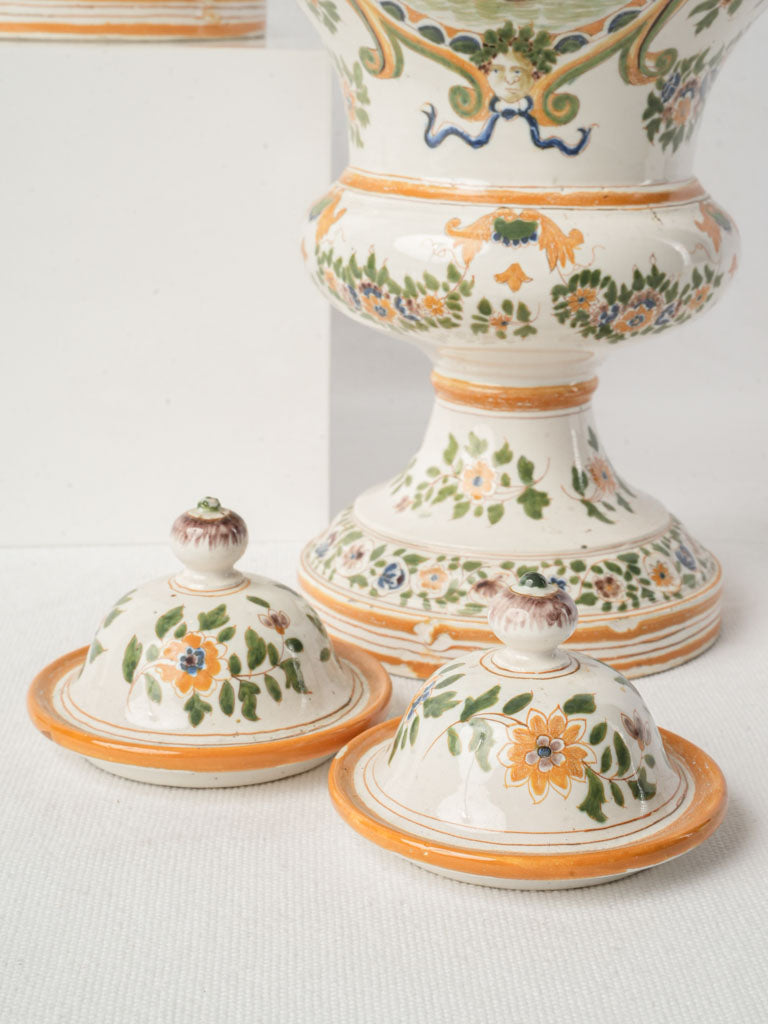Pair of Covered Urns in the Moustiers Style - Samson Atelier Late 19th Century- 14¼"