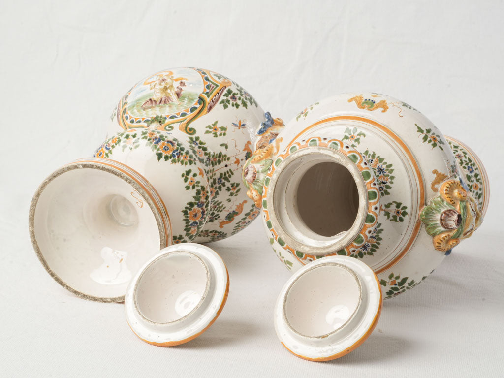 Pair of Covered Urns in the Moustiers Style - Samson Atelier Late 19th Century- 14¼"