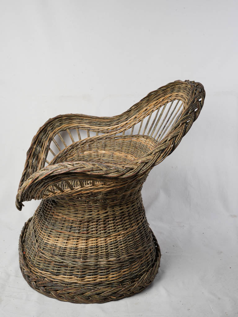 Earthy Mid-Century French Wicker Armchair