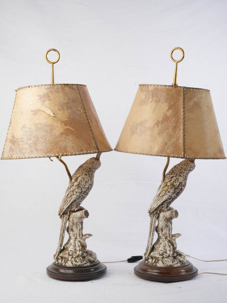 Ivory glazed ceramic parrot lamps
