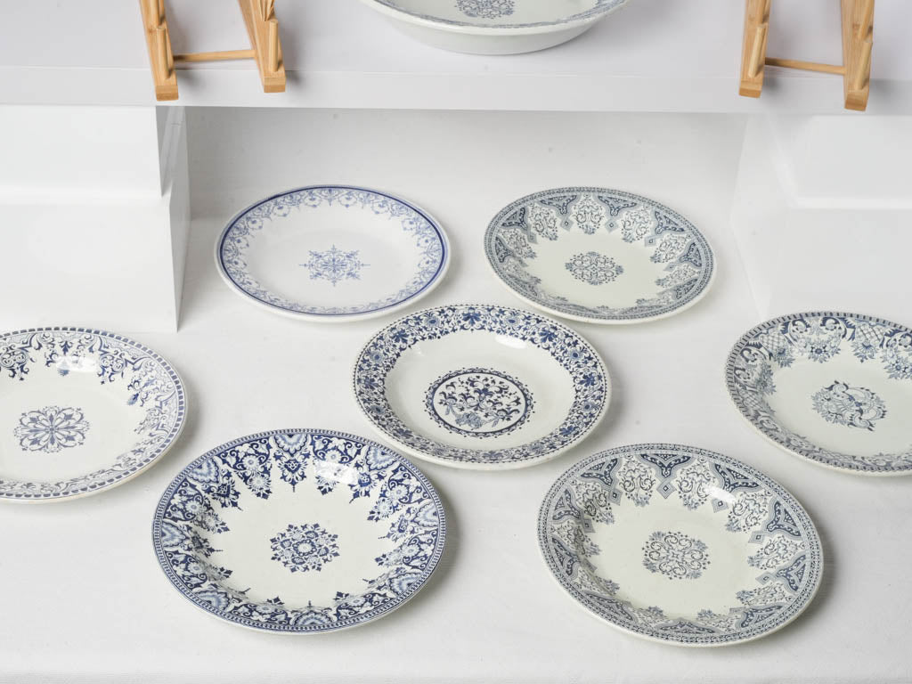 Timeworn mismatched soup plate assortment