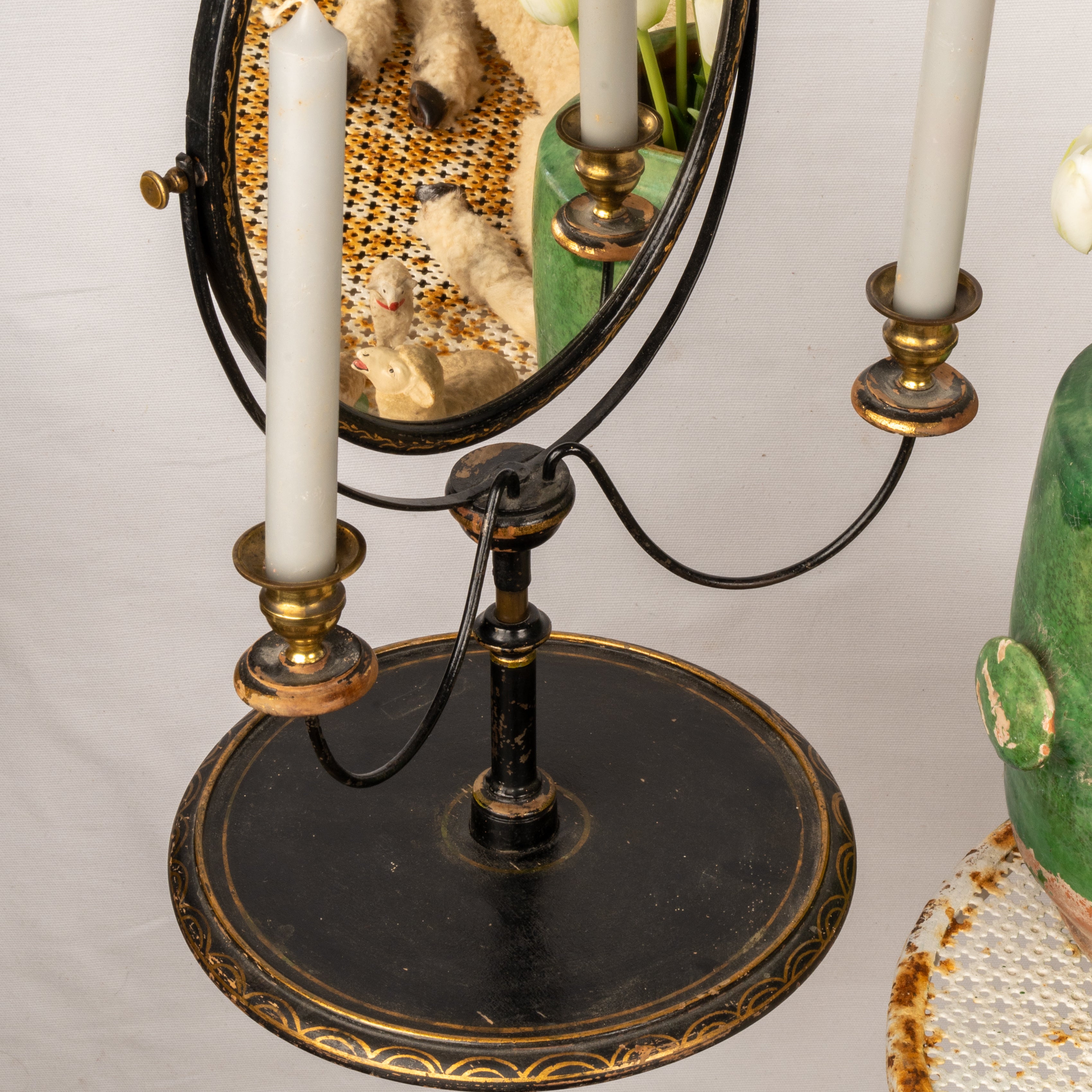 Distinctive Victorian-era candle flanked mirror