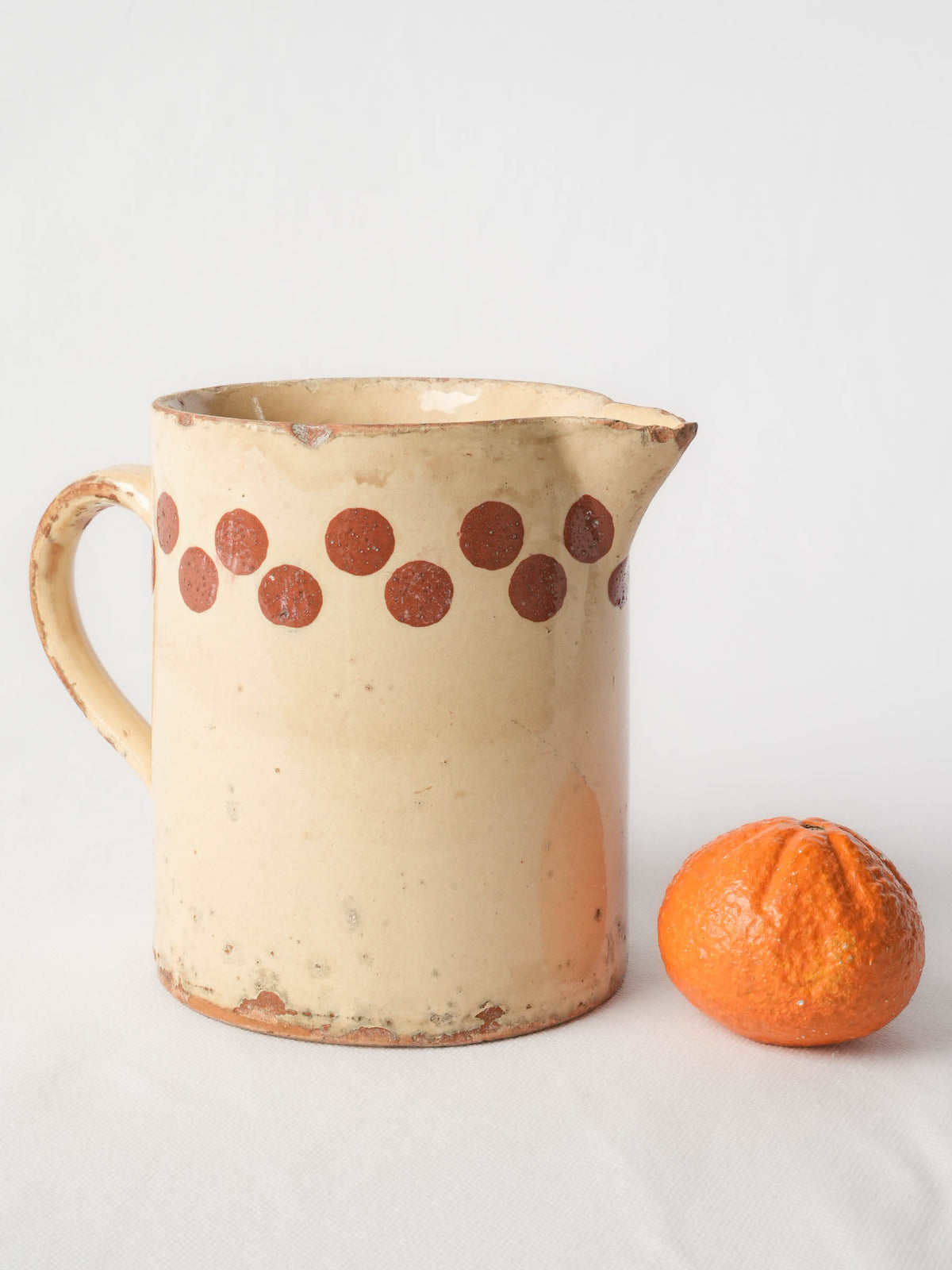 Early 20th-Century Savoie Pottery Pitcher with Red Polka Dots - 6¼"