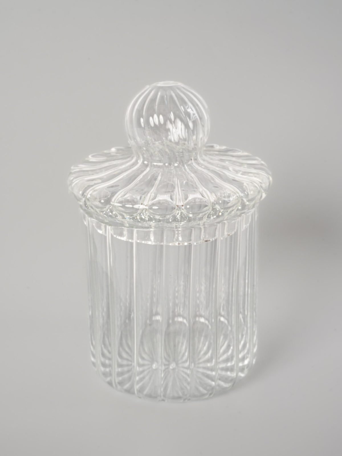 Pretty Lidded Glass Candy Jar w/ Ribbed Design 5½"