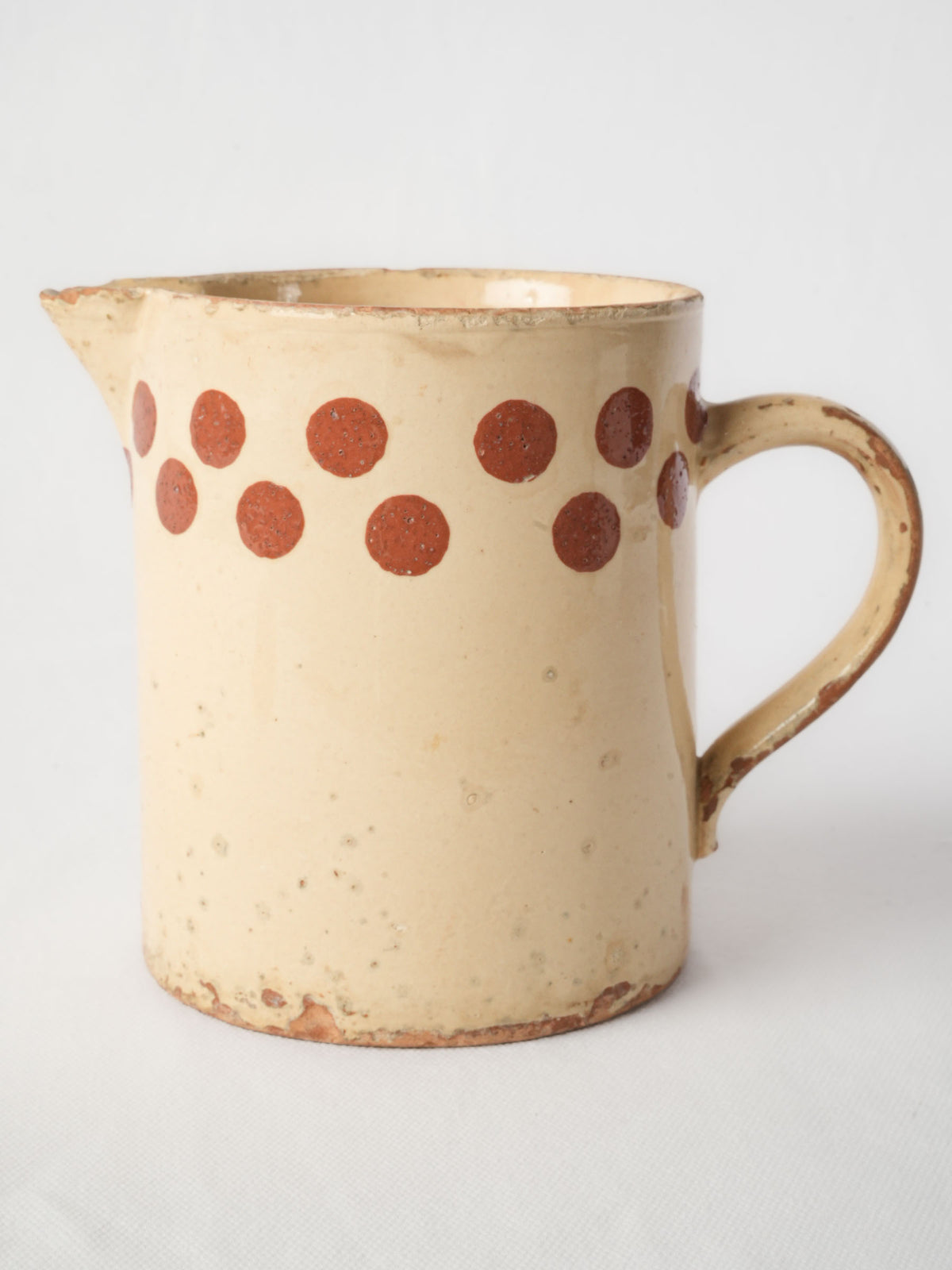 Early 20th-Century Savoie Pottery Pitcher with Red Polka Dots - 6¼"