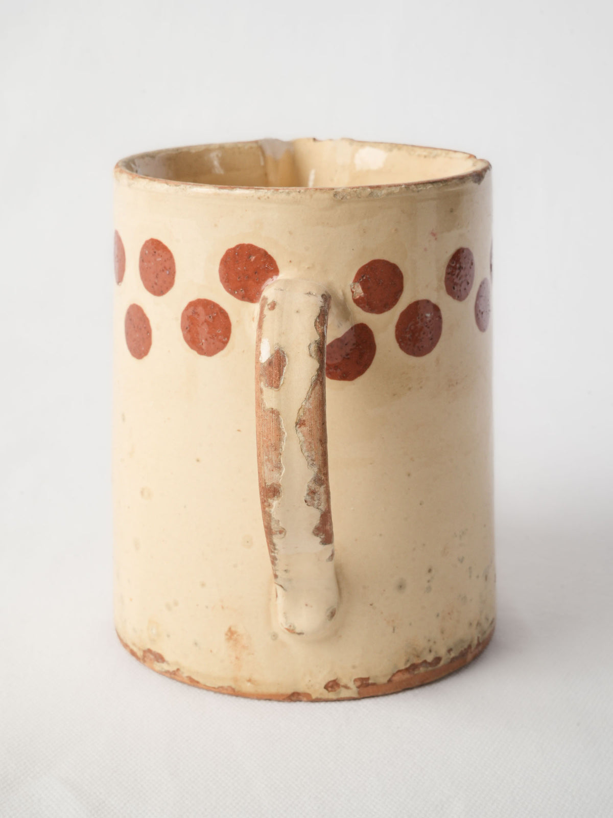 Early 20th-Century Savoie Pottery Pitcher with Red Polka Dots - 6¼"