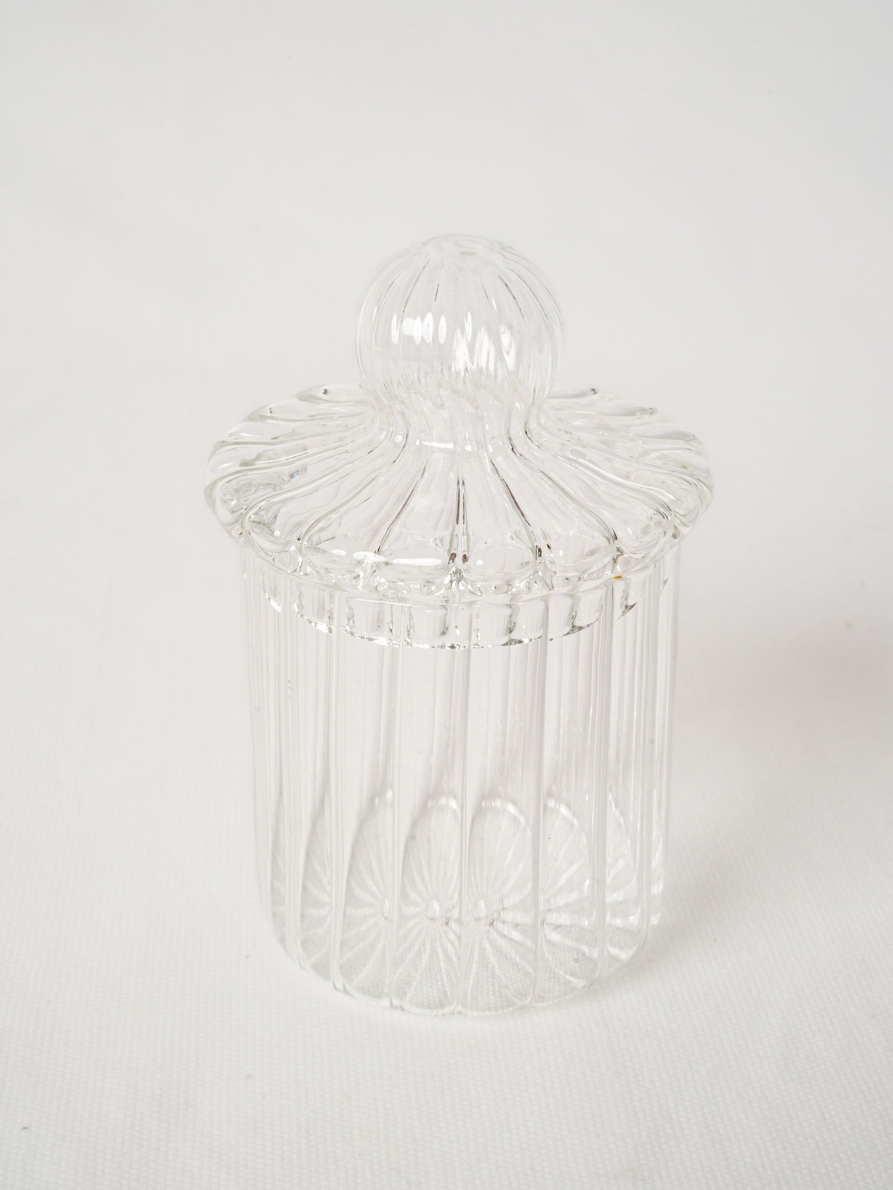 Pretty Lidded Glass Candy Jar w/ Ribbed Design 5½"