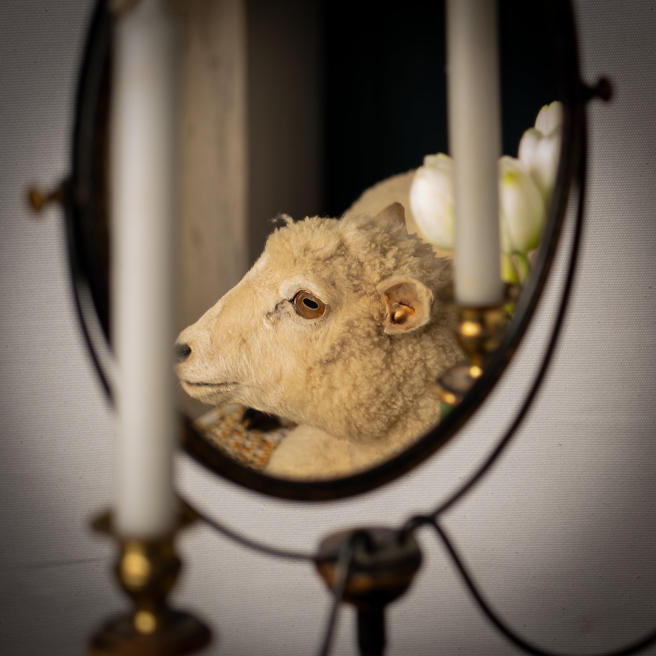 Vintage black and gold framed mirror