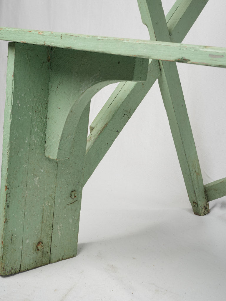 Early 20th Century French Rustic Wooden Table And Bench W/ Original Mint Green Patina - 49½"