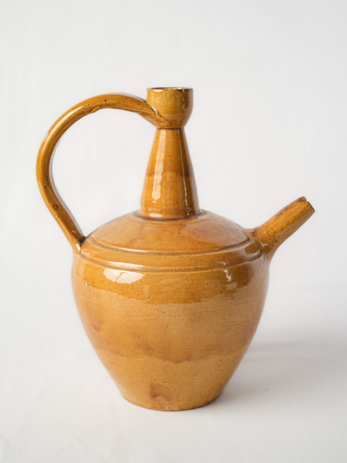 Sculptural 1950s Vallauris Earthenware Ewer with Honey-Amber Glaze - 10¾"