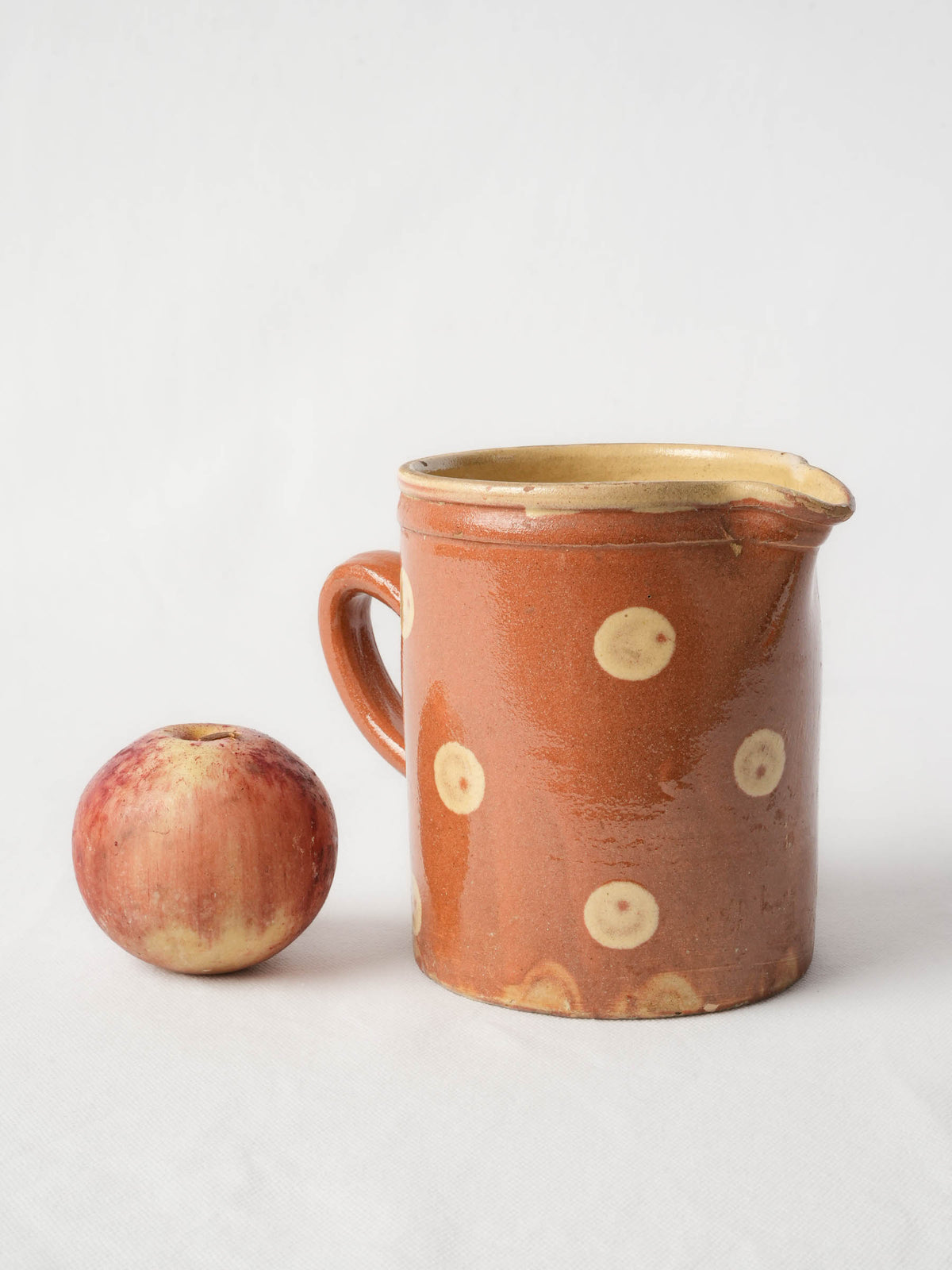 Small Early 20th-Century Savoyard Pottery Pitcher w/ Polka Dots - 5½"