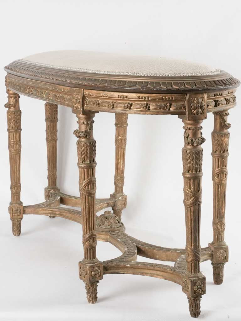 Oval Louis XVI bench w/ linen upholstery 38¼" x 16½"