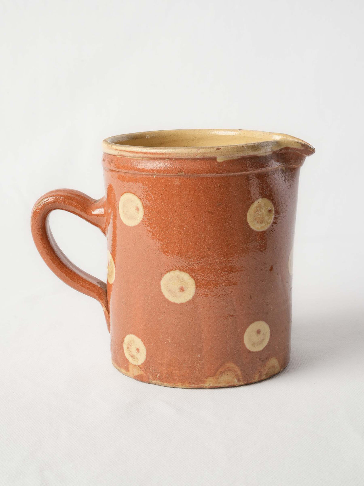 Small Early 20th-Century Savoyard Pottery Pitcher w/ Polka Dots - 5½"