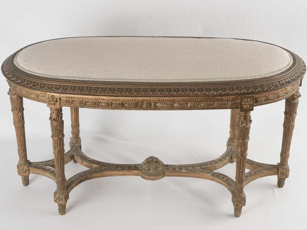Oval Louis XVI bench w/ linen upholstery 38¼" x 16½"
