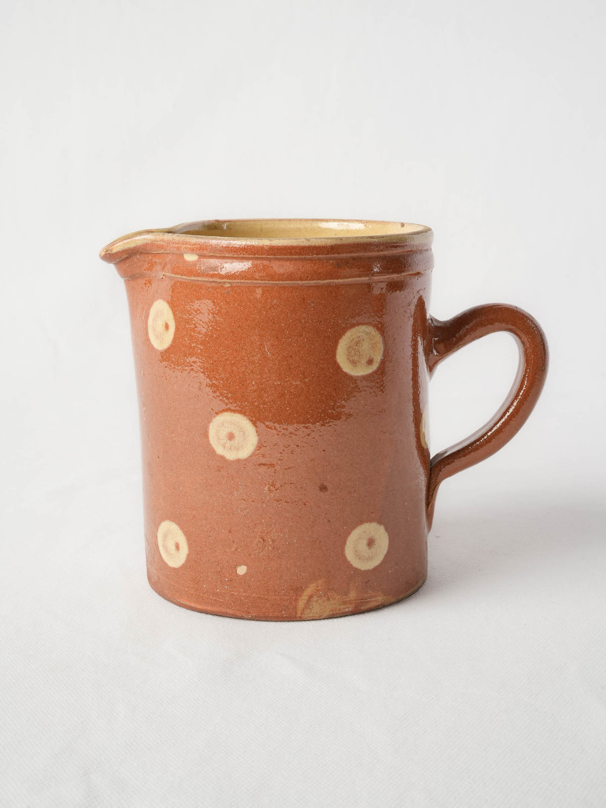 Small Early 20th-Century Savoyard Pottery Pitcher w/ Polka Dots - 5½"