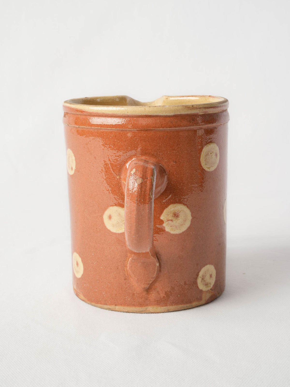 Small Early 20th-Century Savoyard Pottery Pitcher w/ Polka Dots - 5½"