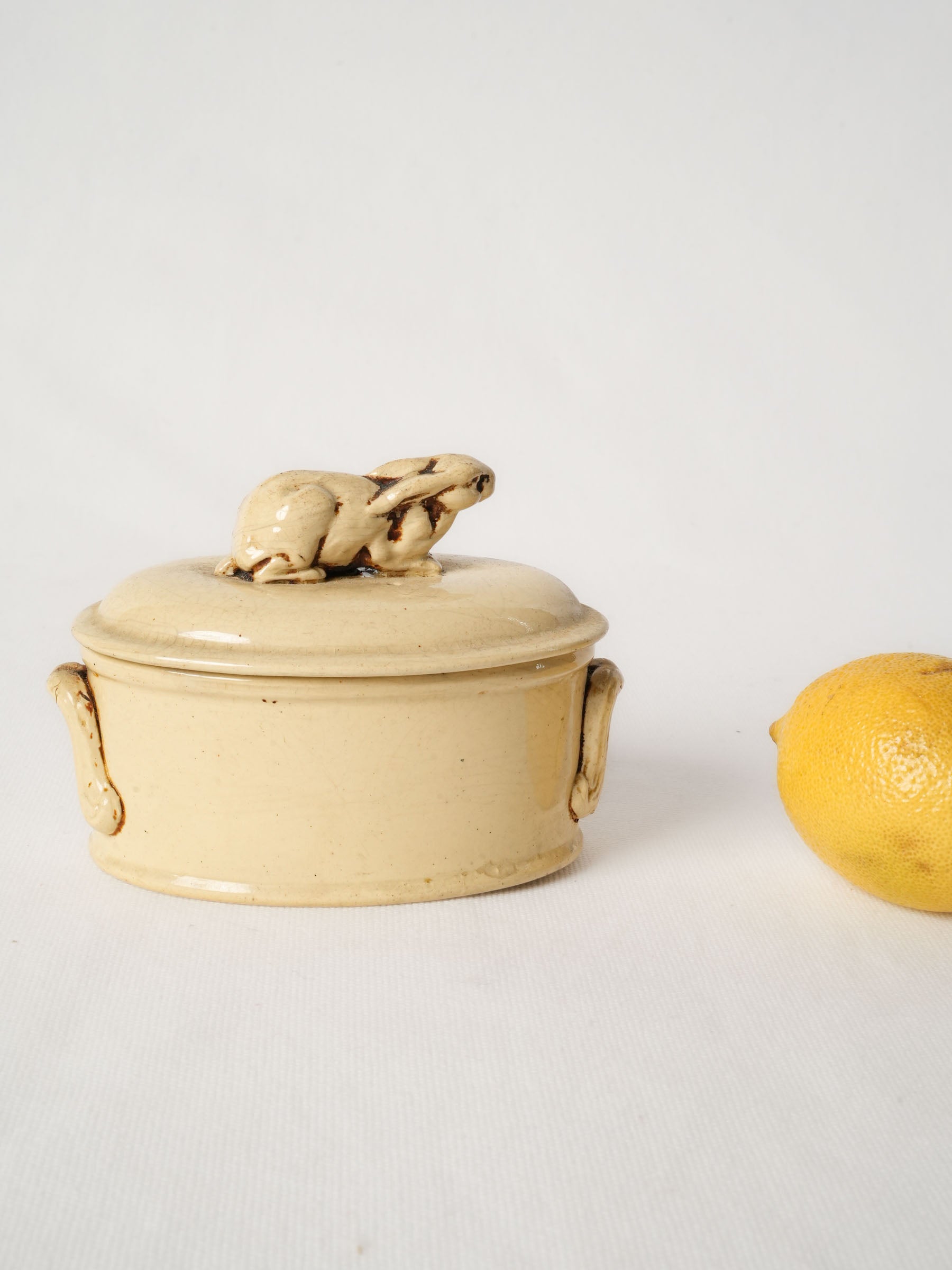 Petite French Ironstone Terrine with Rabbit Finial c1920 - Yellow