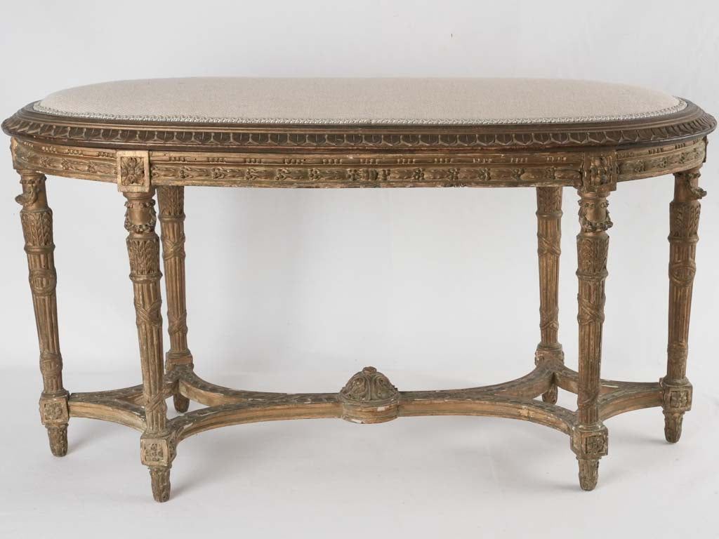 Oval Louis XVI bench w/ linen upholstery 38¼" x 16½"