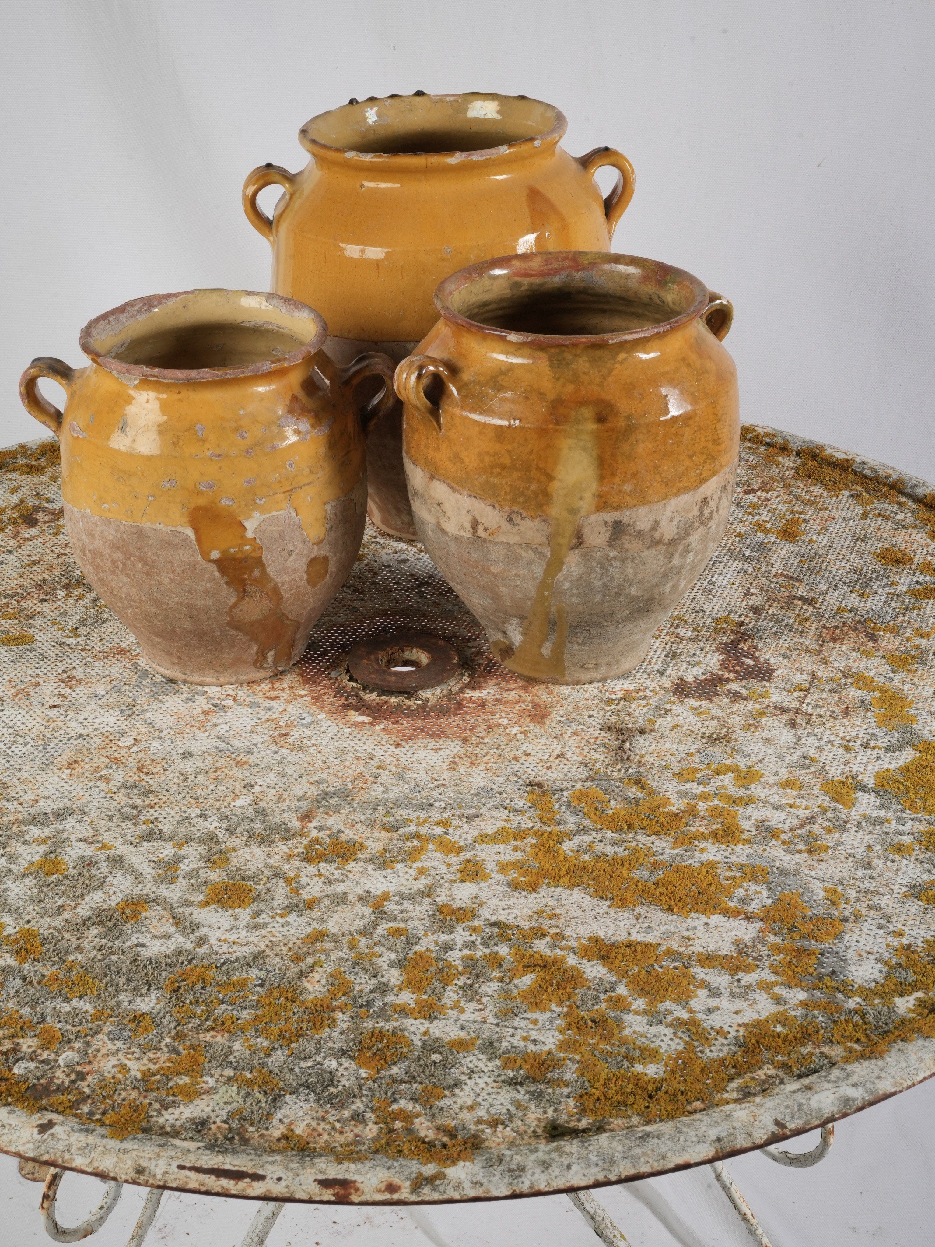 Early 20th Century French Wrought Iron Garden Table W/ Striking Lichen Patina - 39½"