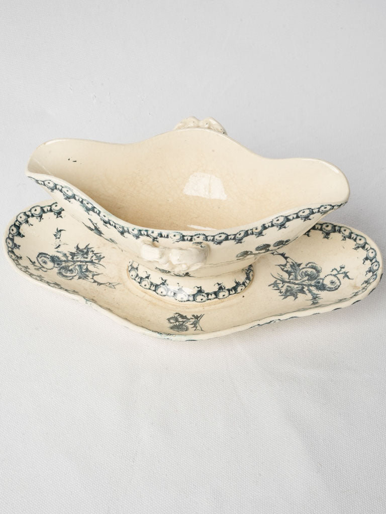 Sculptural Blue-Cream Sauceboat