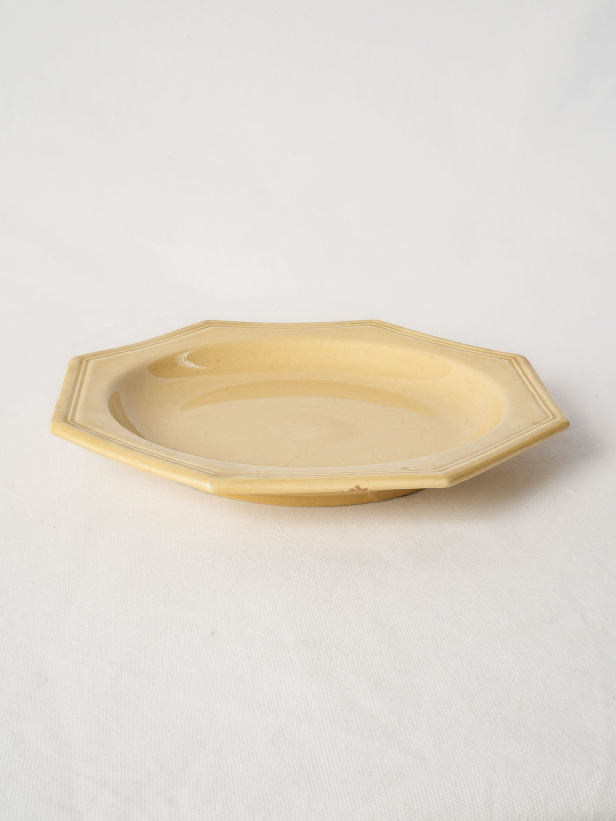 Antique Pale Ocher Glazed Ceramic Serving Bowl - Octagonal 11½"