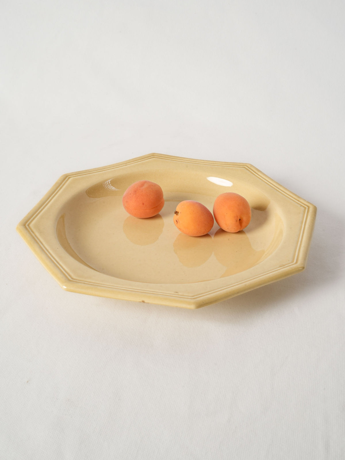 Antique Pale Ocher Glazed Ceramic Serving Bowl - Octagonal 11½"