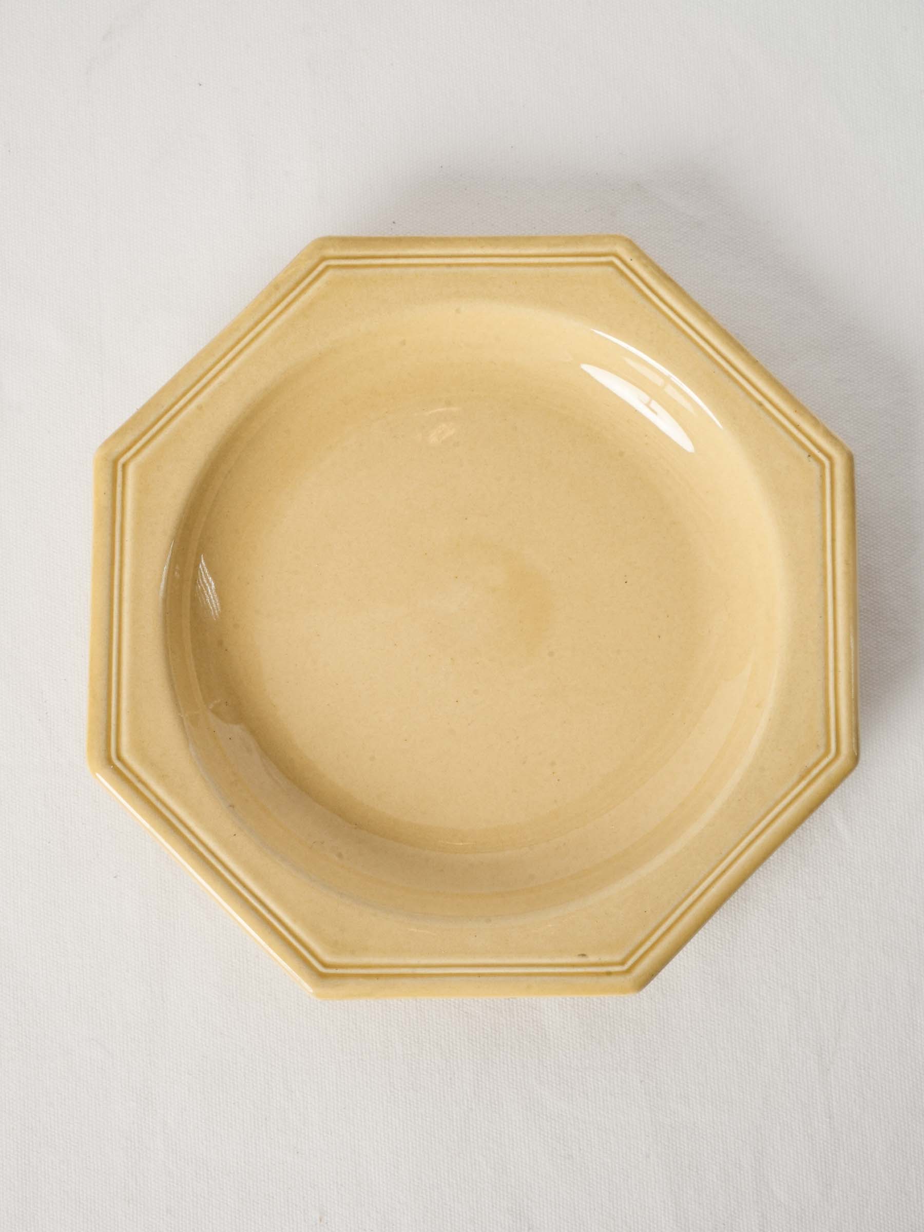 Antique Pale Ocher Glazed Ceramic Serving Bowl - Octagonal 11½"