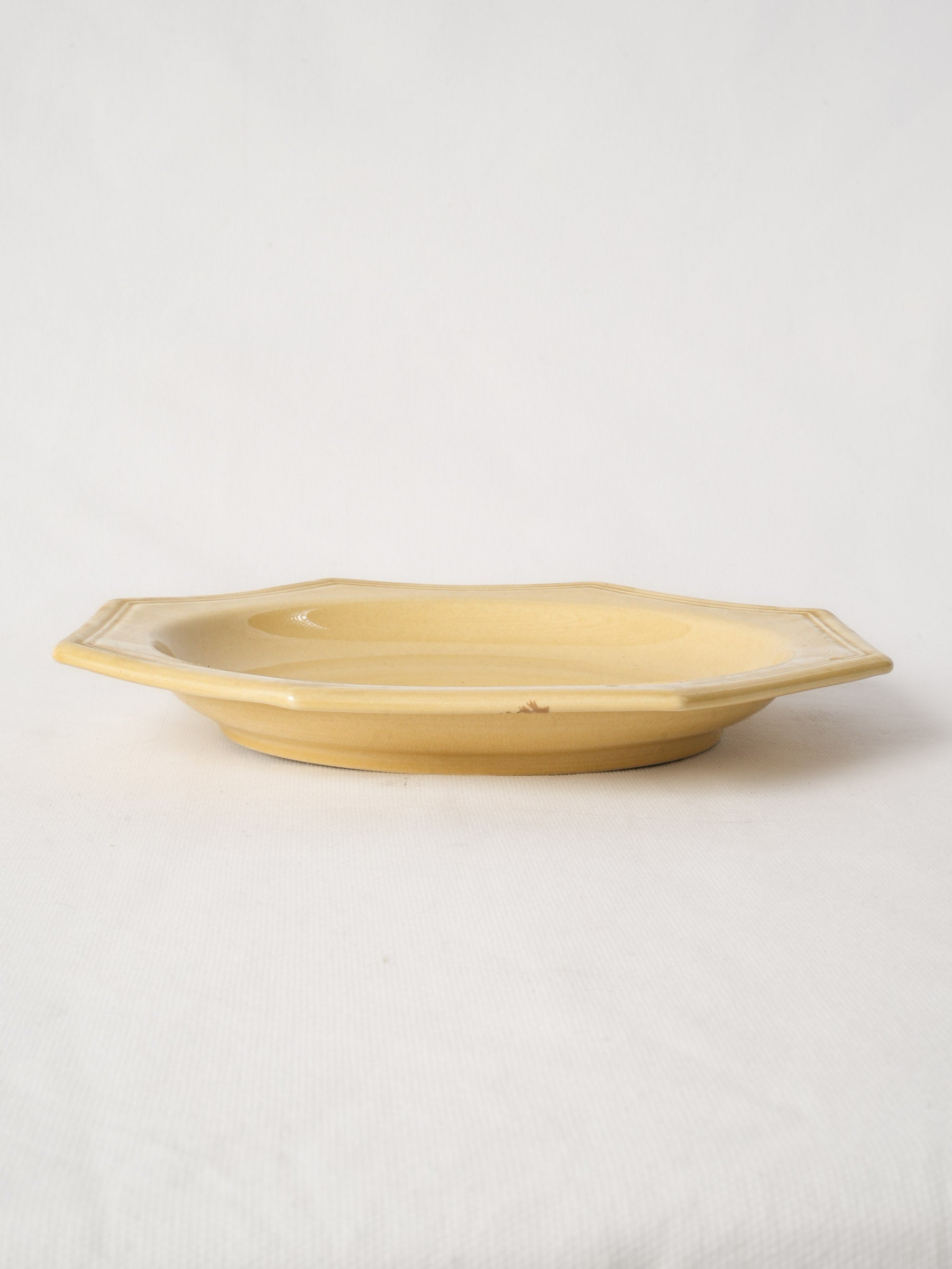 Antique Pale Ocher Glazed Ceramic Serving Bowl - Octagonal 11½"