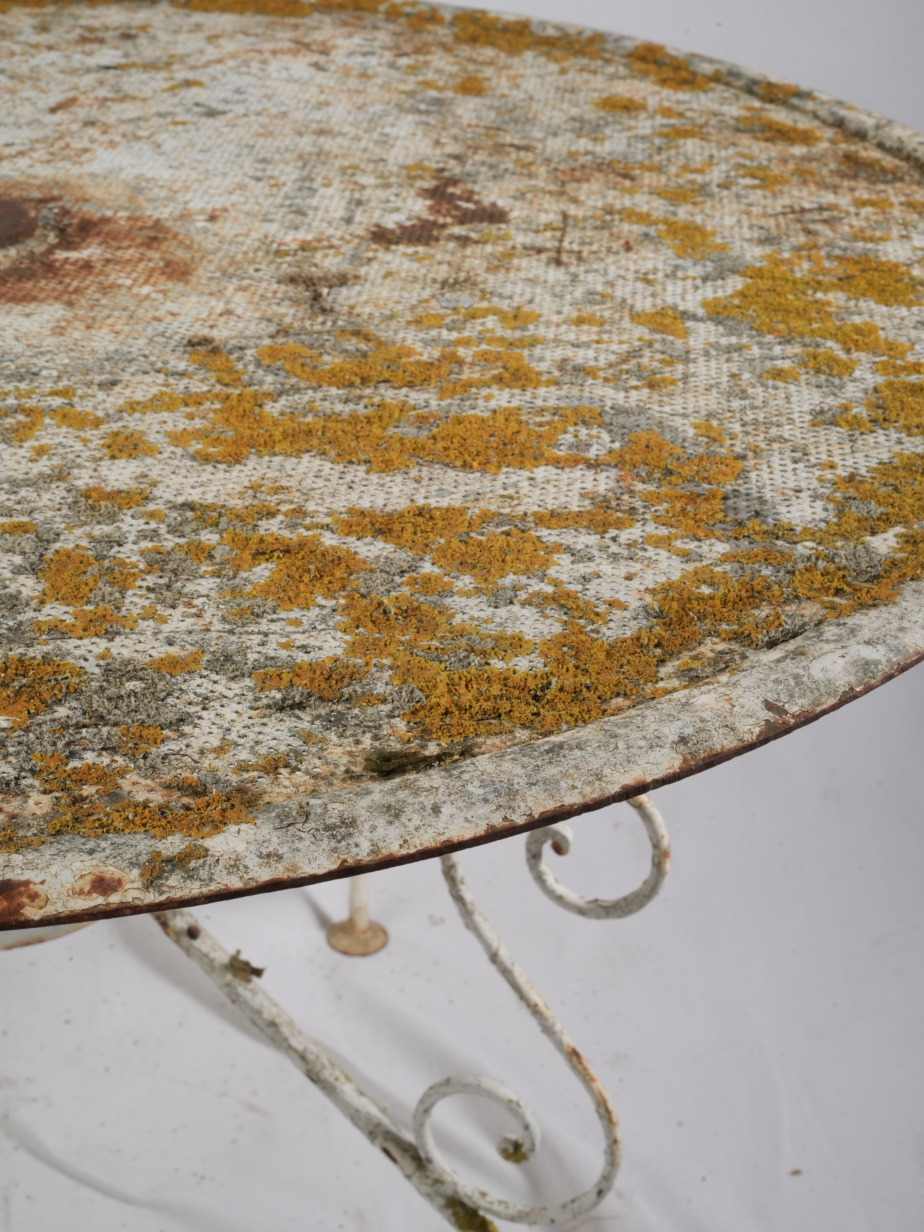 Early 20th Century French Wrought Iron Garden Table W/ Striking Lichen Patina - 39½"