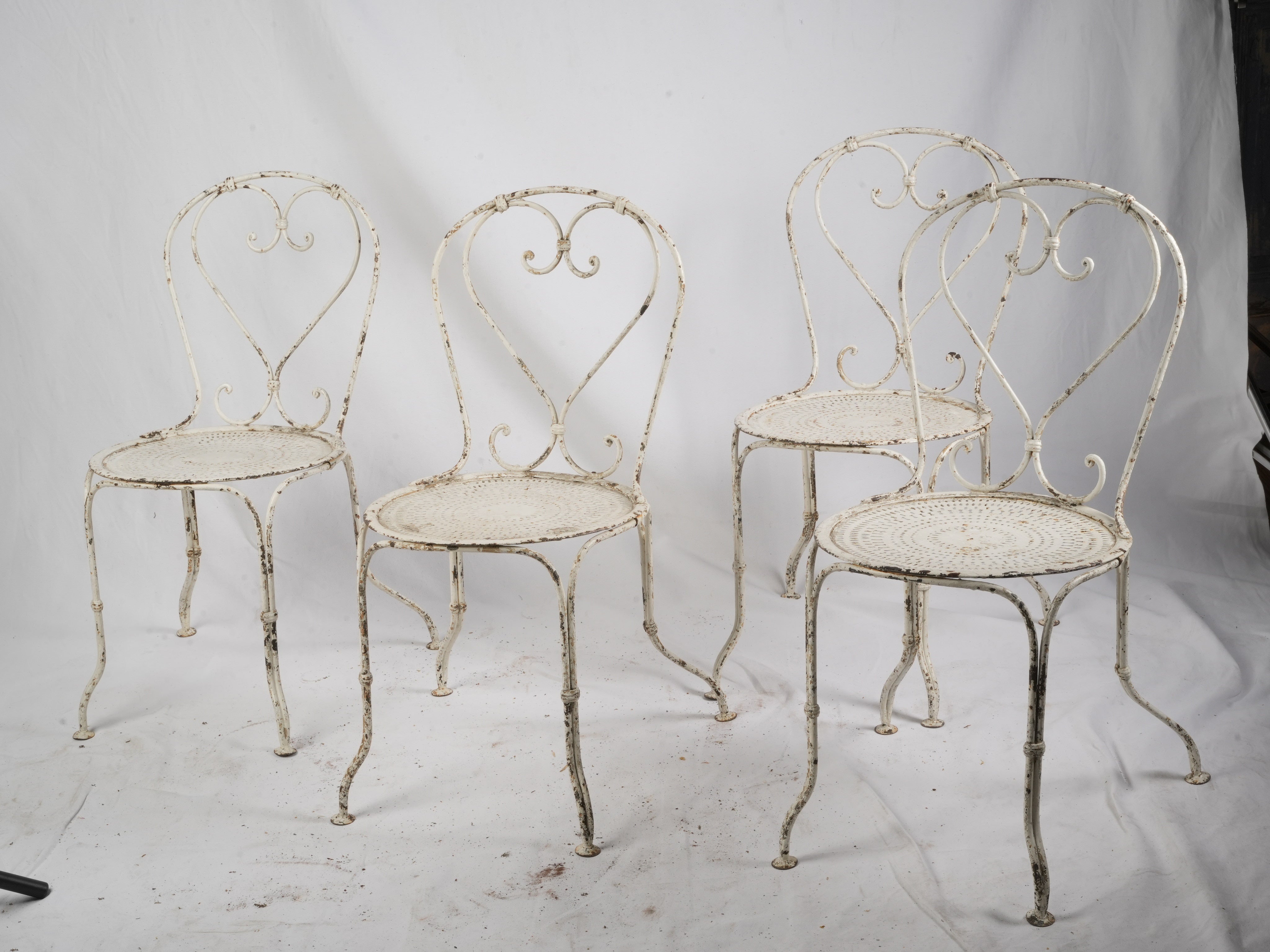 Set of Four Early 20th Century French Wrought Iron Garden Chairs - 32"